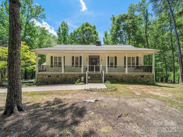 2988 Parks Lafferty Rd, Concord, NC 28025 - view of front facade with covered porch, a chimney, and crawl space