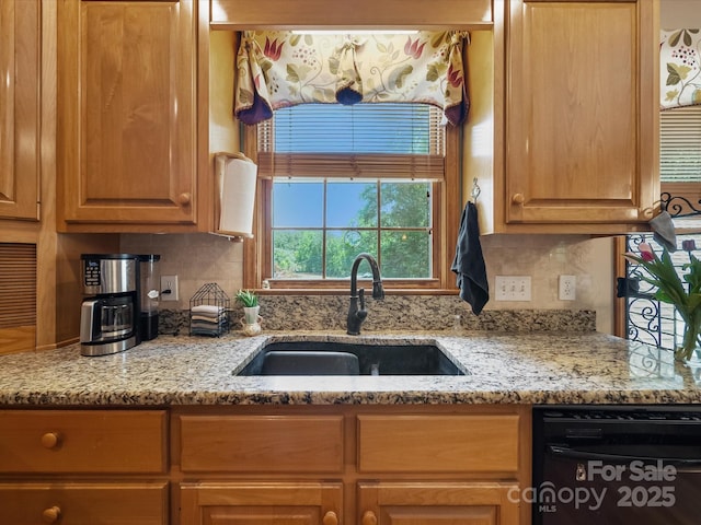 2988 Parks Lafferty Rd, Concord, NC 28025 - kitchen with dishwasher, a sink, decorative backsplash, and light stone countertops