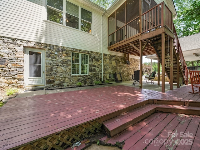 2988 Parks Lafferty Rd, Concord, NC 28025 - wooden deck with stairs and a sunroom