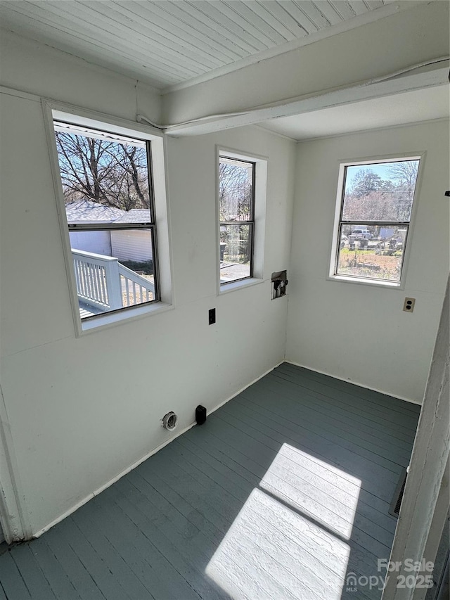 empty room with a healthy amount of sunlight and dark wood-type flooring