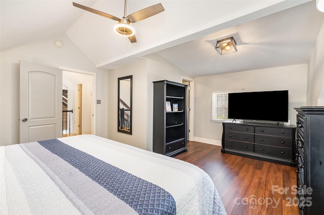 353 Whippoorwill Rd, Mooresville, NC 28117 - bedroom with lofted ceiling, dark wood-type flooring, baseboards, and ceiling fan