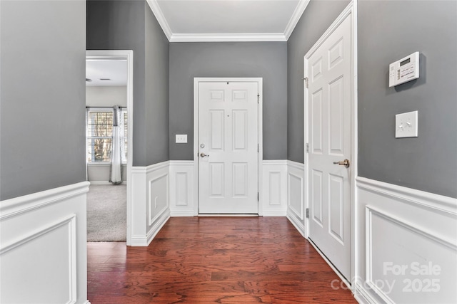 2439 Bergamot St, Fort Mill, SC 29708 - interior space with a wainscoted wall, dark wood-type flooring, and ornamental molding