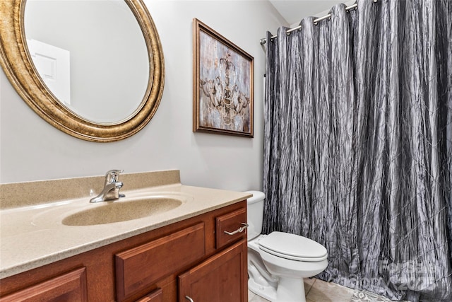 2439 Bergamot St, Fort Mill, SC 29708 - bathroom featuring vanity, tile patterned floors, curtained shower, and toilet