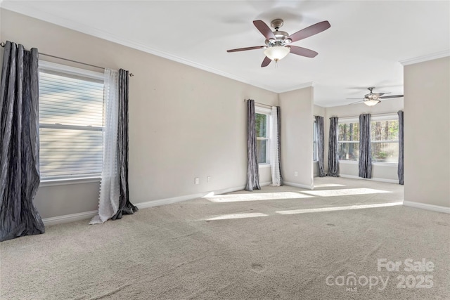 2439 Bergamot St, Fort Mill, SC 29708 - carpeted spare room with crown molding, baseboards, and ceiling fan