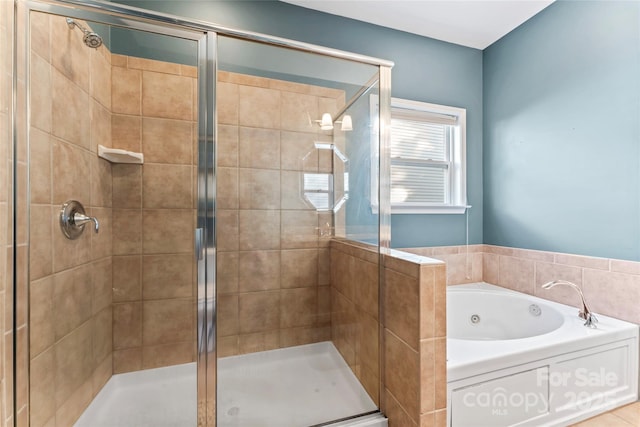 2439 Bergamot St, Fort Mill, SC 29708 - bathroom featuring a jetted tub and a stall shower