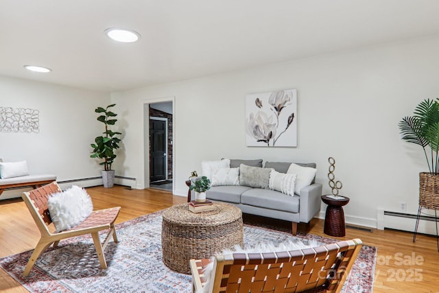 324 Old Leicester Hwy, Asheville, NC 28806 - living room with a baseboard heating unit, light wood-type flooring, and recessed lighting