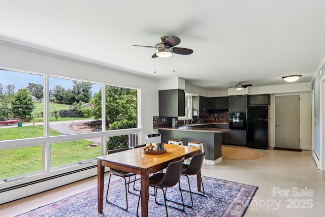 324 Old Leicester Hwy, Asheville, NC 28806 - dining room featuring a baseboard radiator and a ceiling fan