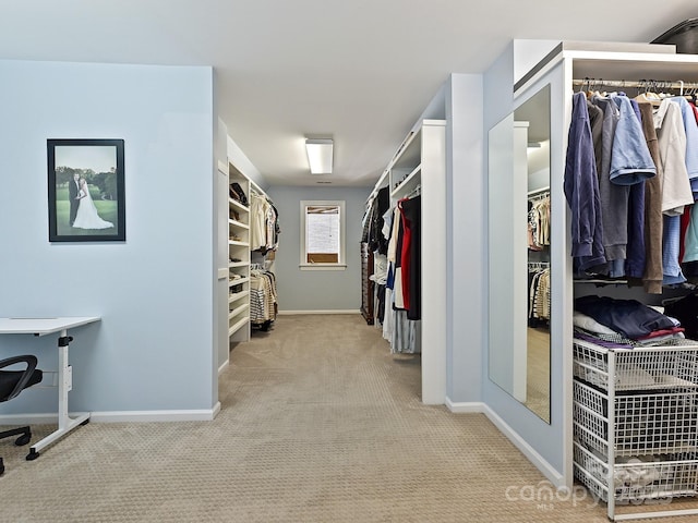 spacious closet with light colored carpet