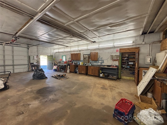 garage featuring a workshop area