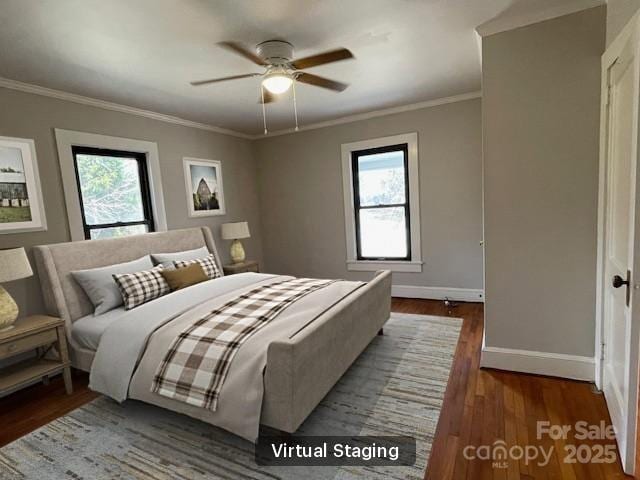 5135 Tucker Ave, Kannapolis, NC 28081 - bedroom with ornamental molding, dark wood-style flooring, and ceiling fan
