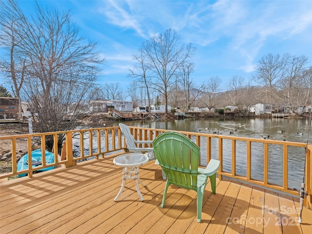 deck with a water view