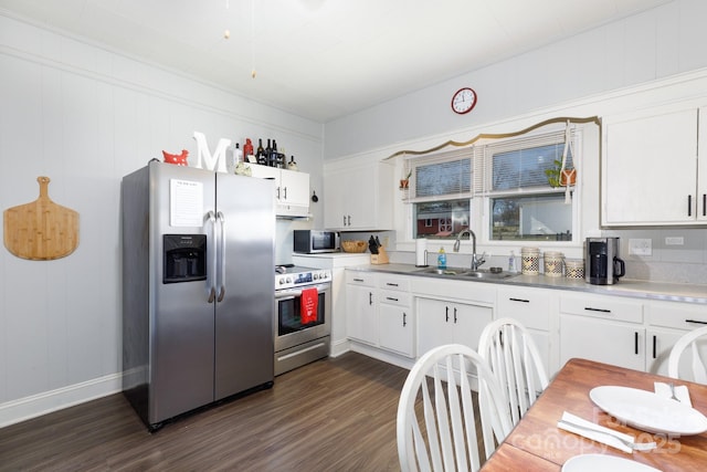 kitchen featuring sink, dark wood-type flooring, white cabinets, and stainless steel appliances