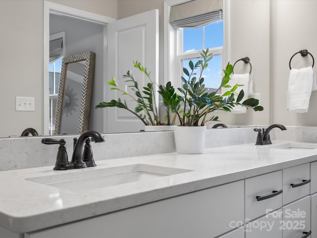 full bathroom with double vanity and a sink