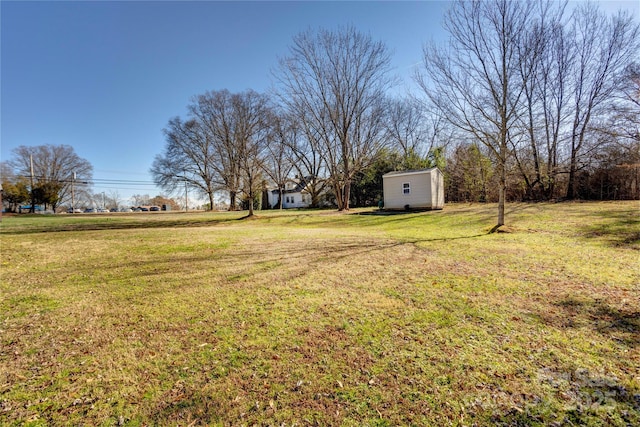 view of yard with a shed