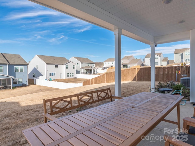 view of patio / terrace with a fenced backyard and a residential view