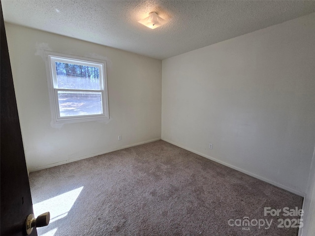 empty room with carpet floors and a textured ceiling