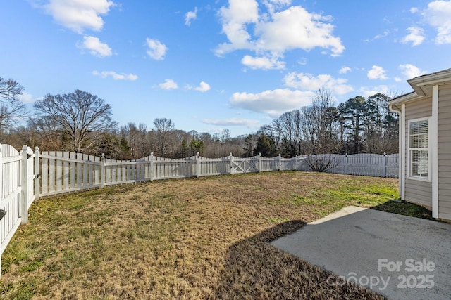 view of yard featuring a fenced backyard and a patio