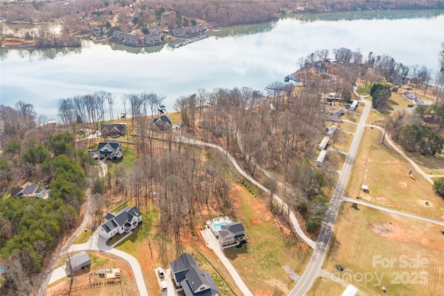 drone / aerial view featuring a water view