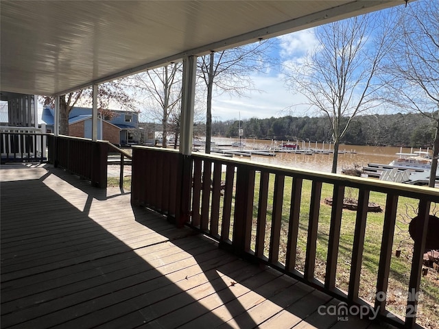 deck with a water view