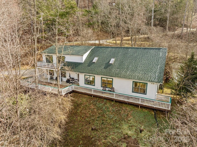 53 Hackberry Ln, Waynesville, NC 28785 - back of house featuring a shingled roof, a balcony, and a deck