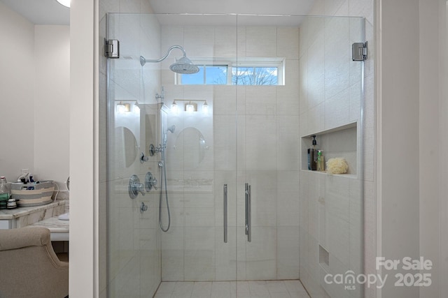 bathroom featuring a shower stall