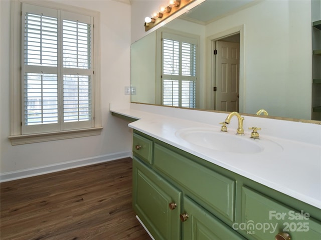 bathroom featuring vanity and wood-type flooring