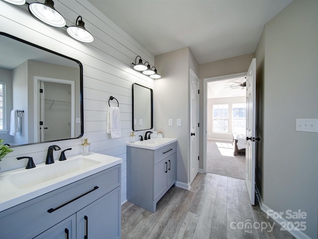 bathroom featuring wood-type flooring and vanity