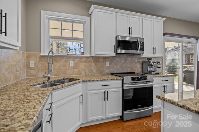 kitchen with decorative backsplash, a healthy amount of sunlight, stainless steel appliances, and a sink