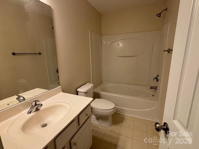 full bathroom featuring vanity,  shower combination, toilet, and tile patterned flooring