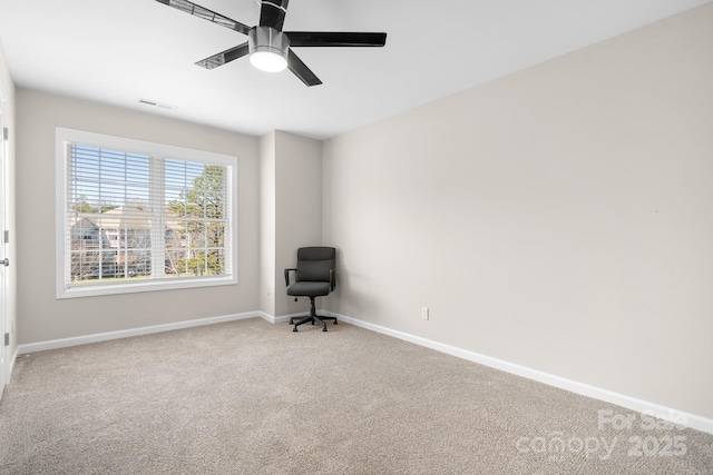 126 Emerald Dr, Mooresville, NC 28117 - interior space featuring visible vents, baseboards, a ceiling fan, and carpet floors