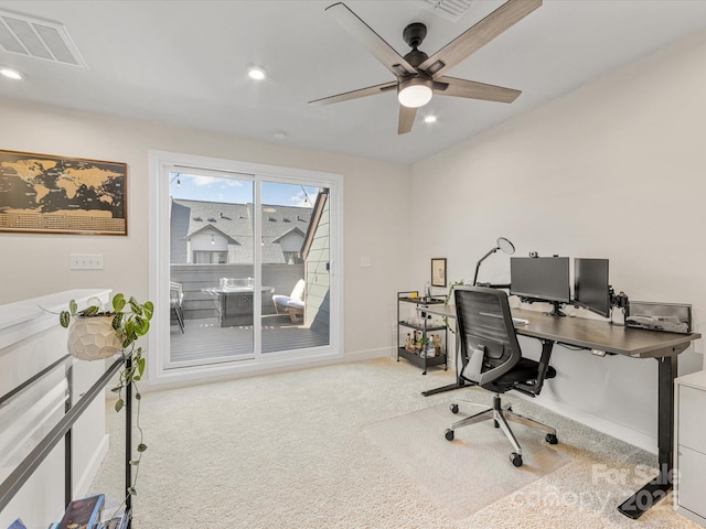 4010 Citra Ln, Charlotte, NC 28217 - office featuring a ceiling fan, carpet flooring, recessed lighting, and baseboards