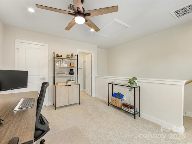 4010 Citra Ln, Charlotte, NC 28217 - carpeted home office with attic access, a ceiling fan, and baseboards