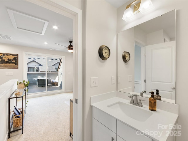 4010 Citra Ln, Charlotte, NC 28217 - bathroom with vanity, recessed lighting, and ceiling fan