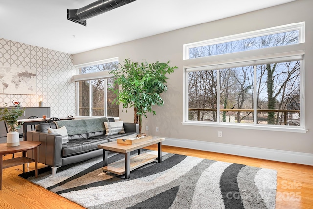 living room with a healthy amount of sunlight and hardwood / wood-style flooring