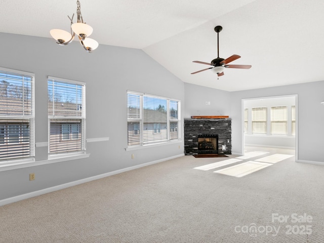 2302 Deermouse Way, Hendersonville, NC 28792 - unfurnished living room with baseboards, carpet, a tile fireplace, and a healthy amount of sunlight