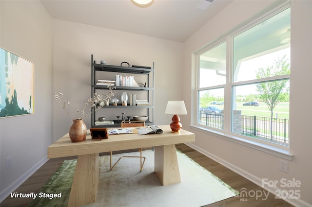 17025 Malone Ln, Mint Hill, NC 28227 - office area with dark wood-style flooring and baseboards