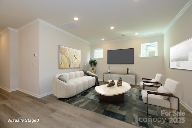 17025 Malone Ln, Mint Hill, NC 28227 - living room with wood finished floors, recessed lighting, ornamental molding, and baseboards