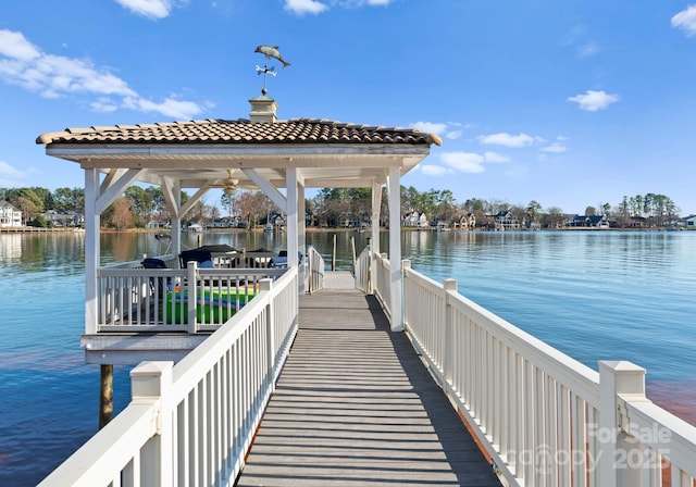 view of dock with a water view