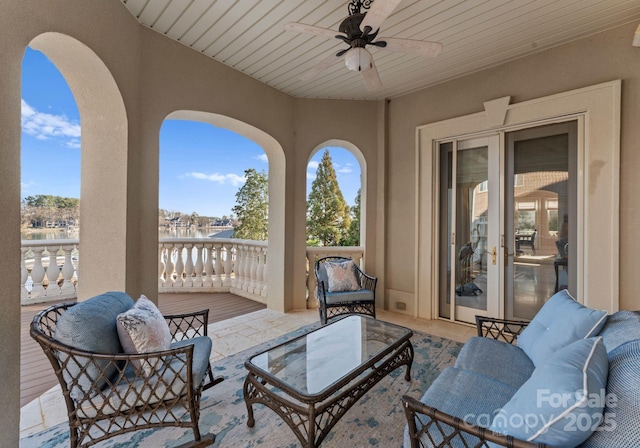 view of patio / terrace with ceiling fan and an outdoor hangout area