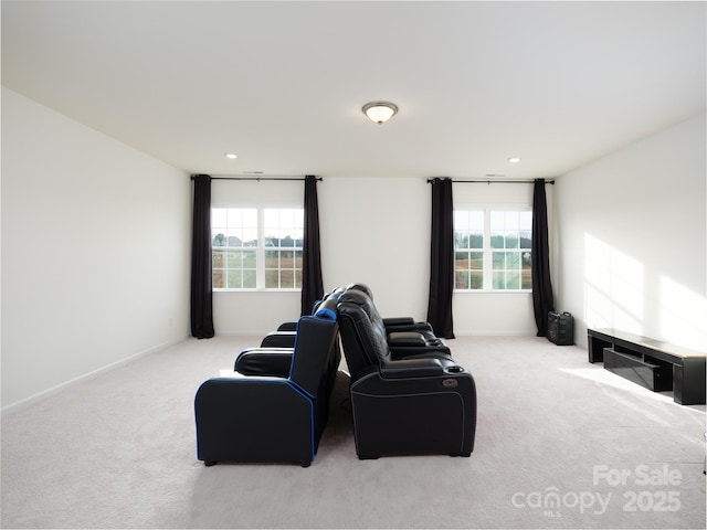 interior space featuring carpet floors, baseboards, and recessed lighting