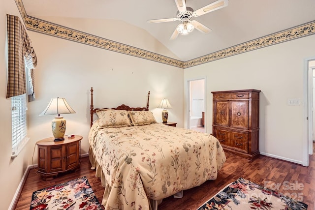 127 Lakewood Circle Dr, Mooresville, NC 28117 - bedroom featuring lofted ceiling, ensuite bath, baseboards, and wood finished floors