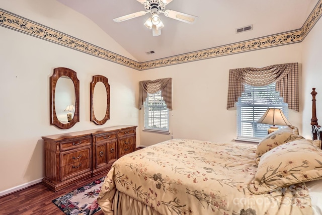 127 Lakewood Circle Dr, Mooresville, NC 28117 - bedroom with baseboards, visible vents, vaulted ceiling, and wood finished floors
