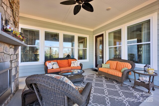 view of patio / terrace with outdoor lounge area and a ceiling fan