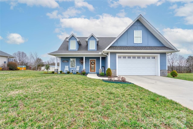 view of front of house with covered porch and a front yard