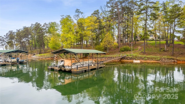 view of dock featuring a water view