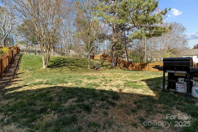 view of yard with a fenced backyard