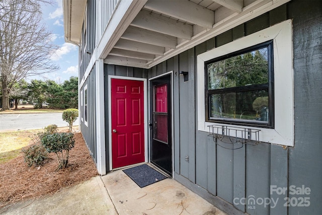 entrance to property with board and batten siding