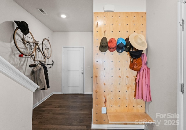 mudroom with dark hardwood / wood-style floors