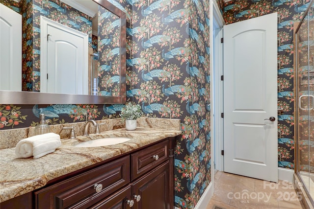 bathroom with vanity and tile patterned floors