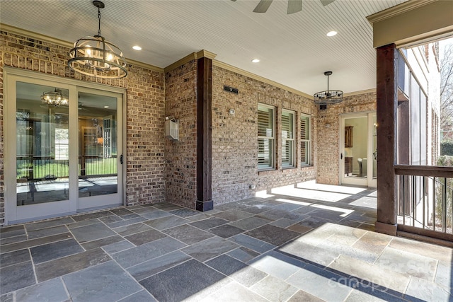 view of patio featuring ceiling fan